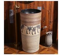 QZQJUILU Sink Handcrafted Ceramic Wash Basin Washbasin Kaolin Clay Round Freestanding With Drain & Faucet For Indoor And Outdoor,G,E,With mirror(B Without mirror)