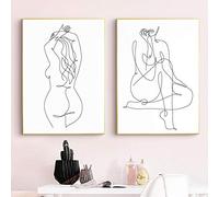 QZROOM Curvy Woman Black and White Abstract One Line Drawing Art Print Female Figure Minimalist Poster Wall Art Canvas Painting Decor-40x60cmx2Pcs-No Frame
