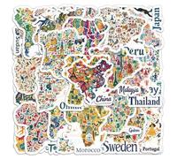 QZSM-XK-100 Hand Drawn World Country Maps Plate Graffiti Stickers Creative Tourism Landmarks DIY Stickers Waterproof