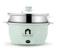 QZWGZ 1.5L 2L 2.5L 3L 3.5L Non-Stick Electric Skillet, Multi Cooker with Lid Electric Hot Pot Round Frying Pan Steamed Egg Mini Heating Pan with Steam Grid (No Steam Grid 3L diameter 26cm)