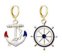 QzxEqz 5 Pairs Nautical Themed Sailboat Earrings for Women Sailor Earrings Unique navy Nautical Ship Wheel Anchor Drop Stud for Women, 自配送, Acrylic, No Gemstone