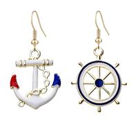 QzxEqz 5 Pairs Nautical Themed Sailboat Earrings for Women Sailor Earrings Unique navy Nautical Ship Wheel Anchor Drop Stud for Women, 自配送, Acrylic, No Gemstone