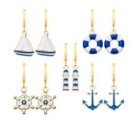 QzxEqz 5 Pairs Nautical Themed Sailboat Earrings for Women Sailor Earrings Unique navy Nautical Ship Wheel Anchor Drop Stud for Women, 自配送, Acrylic, No Gemstone