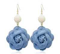 QzxEqz Bohemian Blue Denim Hoop Earrings Big Circle Round Statement Simple Exaggerated Earrings Accessories for Women Bridal, 自配送, Acrylic, No Gemstone