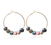QzxEqz Bohemian Handmade Nature Wooden Beaded Hoop Big Earrings for Women Vintage Wood Beaded Hoop Earrings for Women, 自配送, Metal, No Gemstone