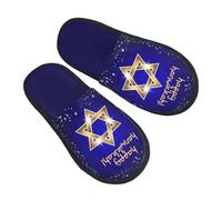 QZXHHD Happy Hanukkah Jewish Festival Holiday Furry Slippers Cozy Soft Warm Non-Slip House Shoes Slippers Gifts For Indoor Outdoor Teenager Man Women L