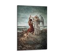 QZXV Gustave Dore Jacob Wrestling with The Angel Famous Painting Poster Canvas Wall Art Decor Living Room Modern Family Bedroom 08x12inch(20x30cm) Frame-style