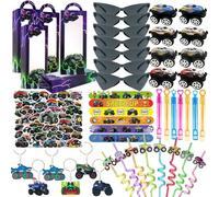 QZYCMHOO 110PCS Monster Truck Party Favors Set, Monster Truck Birthday Decorations Including Slap Bracelets, Keychains, Gift Boxes, DIY Stickers, Car Toys, Sunglasses Truck Birthday Supplies