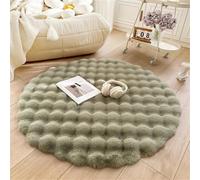 QZYGWCS Round Rabbit Plush Rug,Faux Rabbit Fur Anti Slip Carpets,Modern Fluffy Shaggy Circle Floor Mats For Kids Teen Girls Room Nursery Living Room (Matcha green, 100CM)