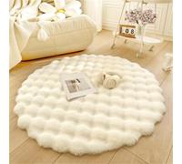 QZYGWCS Round Rabbit Plush Rug,Faux Rabbit Fur Anti Slip Carpets,Modern Fluffy Shaggy Circle Floor Mats For Kids Teen Girls Room Nursery Living Room (White, 120CM)