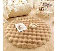 QZYGWCS Round Rabbit Plush Rug,Faux Rabbit Fur Anti Slip Carpets,Modern Fluffy Shaggy Circle Floor Mats For Kids Teen Girls Room Nursery Living Room (Khaki, 100CM)