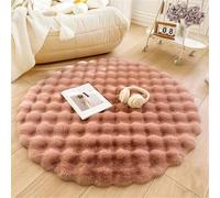 QZYGWCS Round Rabbit Plush Rug,Faux Rabbit Fur Anti Slip Carpets,Modern Fluffy Shaggy Circle Floor Mats For Kids Teen Girls Room Nursery Living Room (Leather pink, 100CM)