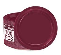 QZYL 100 PCS Disposable Plates, Burgundy Paper Plates, 9" Sturdy Paper Plates Round Dinner Plates Hot Cold Food Tableware Bulk for Daily Use Party Supplies Birthday Camping Picnic