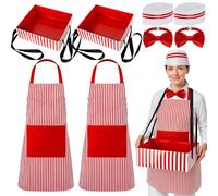 QZYL 2 Sets 1950s Halloween Adult Waiter Costume Hot Dog Soda Jerk Movie Night Waitress Cosplay Costume Circus Party
