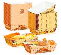 QZYL 50Pcs Thanksgiving Party Supplies, 5.94" x 3.34" x 2.16" Thanksgiving Food Trays Disposable Fall Boats, Pumpkin Turkey Paper Serving Tray, Food Boats for Snack Popcorn, Harvest Party Decorations
