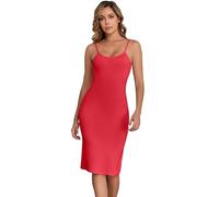 Qzzater Slip Dress for Women Adjustable Spaghetti Straps Under Dresses Basic Full Slips Cami Long Slip Dress Nightgown, Watermelon Red, Large