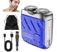 R-12 Luggage Electric Shaver, Portable Rotary Dual Ring Electric Shaver, Fully Waterproof, USB Rechargeable, One-Button Long Lasting, Foil Shaver for Home Travel (Blue)