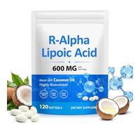 R-Alpha Lipoic Acid 600mg Per Serving for Energy Level, Vitality, Cognitive, Antioxidant Support, with MCT Oil, High Absorption|Non-GMO, Gluten Free, No Soy, 120 Pcs