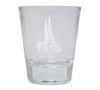 R and R Imports Paris France Souvenir 1.5 Ounce Engraved Shot Glass Round Clear Single Unit