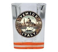 R and R Imports Venice Italy Souvenir 2 Ounce Shot Glass Square Orange Base Single
