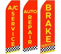 R and R Industries A/C Service Auto Repair Brake Service King Feather Flags - Pack of 3 | 3 ft x 11.5 ft Outdoor Advertising Flags | Weatherproof Polyester Auto Repair Signs (Hardware Not Included)