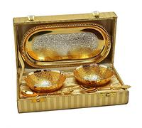 R Ayurveda Copper Brass Modern Bowl Spoon and Tray - Set of 5, Gold