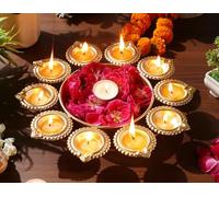 R Ayurveda Copper Candle Holder Urli Set - Traditional Diya Tealight Holder for Home, Office and Table Decor, Golden, Standard, 20.0 x 10.0 x 8.0 cm, 100.0 grams