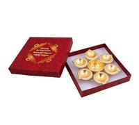 R Ayurveda Copper Diya Shape Iron Flower Decorative Urli for Home | Handcrafted | Golden | Decorative Metal Diya Traditional Golden Bowl Table Decor Gift (Diya URLI Bowl 7 INCHES 6 Diya)