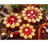 R Ayurveda Copper Metal Decorative Metal Diya Traditional Diya Urli Tealight Holder Golden Bowl for Floating Flowers Home,Office Wedding Decor |Set of 3 Sizes 10,12,and 14 Inches