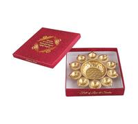 R Ayurveda Copper Metal Decorative Metal Diya Traditional Diya Urli Tealight Holder Golden Bowl for Floating Flowers Home,Office Wedding Decor (Size 10 Inches) with Gift Box