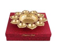 R Ayurveda Copper Metal Decorative Metal Diya Traditional Diya Urli Tealight Holder Golden Bowl for Floating Flowers Home,Office Wedding Decor Size 10 Inches with Gift Box