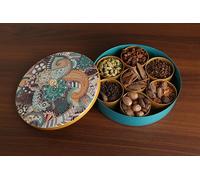 R Ayurveda Copper Metal Magnetic Steel Handcrafted Spice Box Set For Kitchen With Spoon (7 Containers, 40 Ml each) - Masala Box size 8 Inches diameter For Kitchen and Candy organization