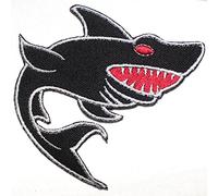 R-CO Shark Patch - Iron On, Sew On Embroidery Badge - Cartoon Patch - Black, Small - 1 Piece