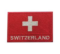 R-CO Switzerland National Country Flag Patch 9x6CM Iron On Sew On Embroidery Badge 1 Piece Rectangular Kid Flag Red Patch