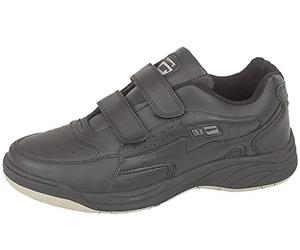 R DEK, T198A-14 'Arizona' Mens Wider Fitting Leather Trainers Touch and Close, Non Marking Sole Black Size 14 UK