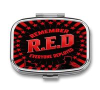 R.E.D Remember Everyone Pill Box 2-Compartment Portable Pill Case Square Metal Medication Organizer Small Weekly Medication Case with Mirror Stylish Vitamin Holder for Purse Pocket Travel