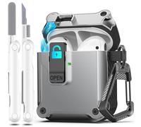 R-fun Compatible with AirPods 2nd Generation 2019,1st Gen 2016 Charging Case Cover, Full Drop Protection Auto Pop-Up Lid Compatible with Apple Airpods Case with Cleaner Kit & Keychain,Silver