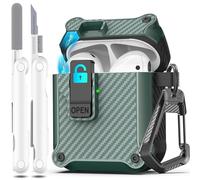 R-fun Compatible with AirPods 2nd Generation 2019,1st Gen 2016 Charging Case Cover, Full Drop Protection Auto Pop-Up Lid Compatible with Apple Airpods Case with Cleaner Kit & Keychain,Pine Green