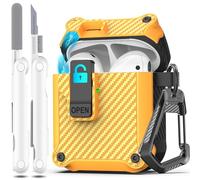 R-fun Compatible with AirPods 2nd Generation 2019,1st Gen 2016 Charging Case Cover, Full Drop Protection Auto Pop-Up Lid Compatible with Apple Airpods Case with Cleaner Kit & Keychain,Orange