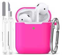 R-fun Compatible with AirPods 2nd Generation 2019,1st Gen 2016 Charging Case Cover,Soft Silicone Protective Case Compatible with Apple AirPods with Cleaner Kit & Keychain,Rose Pink