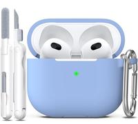 R-fun Compatible with AirPods 3 Case Cover, Soft Silicone Protective Case Compatible with Apple Airpod 3rd Generation 2021 with Cleaner Kit & Keychain, Glow blue