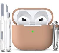 R-fun Compatible with AirPods 3 Case Cover, Soft Silicone Protective Case Compatible with Apple Airpod 3rd Generation 2021 with Cleaner Kit & Keychain, Sand Pink