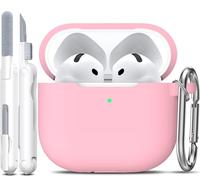 R-fun Compatible with Airpods 4th Case with Cleaning Kit, Soft Silicone Case with Keychain, Full Protective Case for Men and Women, Compatible with Apple Latest Airpods 4th,Pink
