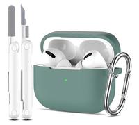R-fun Compatible with AirPods Pro 1st Generation Protective case with cleaning Kit, full silicone protection for Apple AirPods Pro 2019 charging case[Front LED Visible],Pine Green