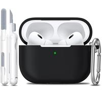 R-fun Compatible with AirPods Pro 2nd/1st Generation Case Cover with Cleaning kit, Full Protective Silicone for Apple AirPods Pro 2023/2022/2019 Charging Case[LED anteriore visibile],black