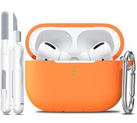 R-fun Compatible with AirPods Pro 2nd/1st Generation Case Cover with Cleaning kit, Full Protective Silicone for Apple AirPods Pro 2023/2022/2019 Charging Case[LED anteriore visibile],Orange