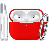 R-fun Compatible with AirPods Pro 2nd/1st Generation Case Cover with Cleaning kit, Full Protective Silicone for Apple AirPods Pro 2023/2022/2019 Charging Case[LED anteriore visibile],Red