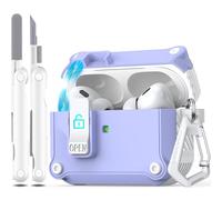 R-fun Compatible with AirPods Pro 2nd Generation 2023(USB-C),2022(Lightning Cable),1st Gen 2019 Charging Case, Full Drop Protection Auto Pop-Up Lid Design with Keychain,White/Lavender