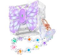 R-fun for AirPods 4 Case Butterfly Artistry - Auto Pop-Up Lid & Kickstand Function, Military-Grade 360° Protection with Beautiful Bracelet & Cleaning Kit for AirPods 4th Gen 2024,Purple