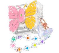 R-fun for AirPods 4 Case Butterfly Artistry - Auto Pop-Up Lid & Kickstand Function, Military-Grade 360° Protection with Beautiful Bracelet & Cleaning Kit for AirPods 4th Gen 2024,Pink Yellow